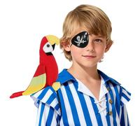 Ciieeo Stuffed Pirate Parrot on Shoulder Prop, 1 Set of Pirate Parrot Props for Halloween Party, Captain Skull Eye Patch for Girls Boys Adult