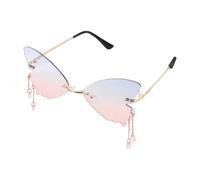 Ciieeo Stylish Butterfly Shaped Sunglasses for Women with Rhinestones, Copper and PC Material, Frameless Vintage Eyewear for Photography Prop and Creating Unique Atmosphere