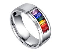 Ciieeo Titanium Rainbow Pride Ring for Men and Women, Love Eternal Fashion Finger Jewelry, Creative Embellishment Ring, Size 10, Suitable for Couples and Daily Wear