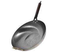 Ciieeo Traditional Cooking Wok Frying Pan Flat Bottom Wooden Handle for Kitchen Home Use Iron Wok for Stove