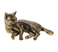 Ciieeo Vintage Brass Cat Figurine Lifelike Kitten Statue for Home Decor Antique Miniature Brass Ornament for Cat Lovers Charming Animal Sculpture