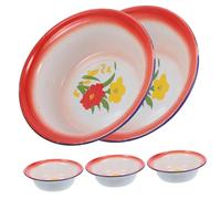 Ciieeo Vintage Enamel Soup Storage Bowls 16cm Retro Red Floral Pattern Metal Kitchen Basins Food Storage Mixing Bowls Set of 5 for Home Dining and Camping Random Style