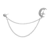 Ciieeo Vintage Silver Brooch Pin with Full Crystal Tassel Chain, Crescent Moon Sweater Clip and Celestial Lapel Pin for Women’s Cardigan, Dress Suit and Hat Accessories