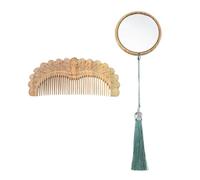 Ciieeo Vintage Wooden Hair Comb and Portable Makeup Mirror Set with Chinese Style Carving, Comfortable for Holding and Quick Makeup Touch-ups, Gift for Women and Female Friends