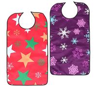 Ciieeo Washable Adult Bibs Christmas Themed Adult Bibs for Eating Washable Elderly Dinning Clothes Protector Reusable Adults Apron Mealtime Bib for Seniors Patients Disability 2Pcs