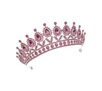 Ciieeo Wedding Crown Bridal Tiara Headband with Pink Rhinestones, Bridal Hair Accessories for Bride, Romantic Queen Crown Decor for Wedding and Special Occasions
