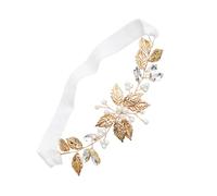 Ciieeo Wedding Crystal Garter Pearl Leaf Design, Handmade Elastic Bridal Leg Band for Bride, Golden Wedding Dress Accessory for Ceremony and Party