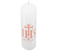 Ciieeo White Jhs Holy Wax Candle for Baptism and Religious Ceremonies, Carved Velvet Letter Design, Christian Prayer Candle for Home Décor and Christmas Party Favor