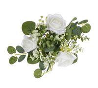 Ciieeo White Rose Candle Ring Wreath with Realistic Fabric and Pe Flowers, Elegant Candle Wreath Ring for Wedding and Holiday Table Decoration, Photo Prop and Dormitory Accent