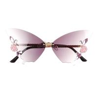 Ciieeo Women Butterfly Sunglasses Rimless Party Beach UV Protection | PC and Metal Frame, Dazzling Edge Embellishments, Lightweight Comfortable Fit, Trendy Fashion Style