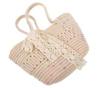 Ciieeo Women Woven Rope Tote Bag with Lace Ribbon for Beach Summer | Single Shoulder Carry, White Finish, Braided Rope and Cloth Construction, Suitable Capacity for Women
