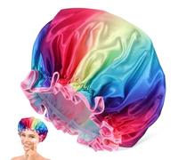 Ciieeo Womens Shower Cap Hair Shower Cap round Waterproof Double Layer Satin Peva Comfortable Fashionable Lively for Bathing