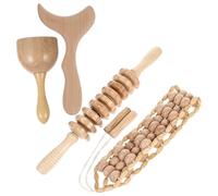 Ciieeo Wooden Guasha Massage Tool Set 4 Pieces for Meridian Scraping Therapy Back Massager Stick with Fish Tail, Nine Wheels, Torch, and Back Pulling Designs for Home Wellness and Foot