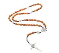 Ciieeo Wooden Rosary Beads Necklace with Cross Pendant Catholic Christian Prayer Beading for Men Women Faith Gift for Christmas and Religious Occasions