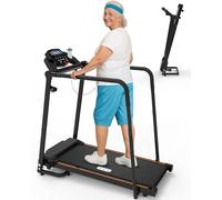 CIIHI Walking Treadmill for Senior - 300 Lbs Capacity Foldable Senior Treadmill with Long Handrails - Home Recovery Fitness Exercise Walking Machine for Elder with Phone & Cup Holder