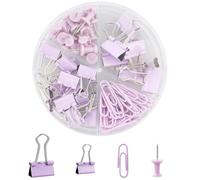CIJIAINIENG 72 PCS Binder Clips Set, Paper Clips, Push Pins, Bulldog Clips with Storage Box, Desk Accessories Organizer for Home School Office Supplies, Purple Stationery Purple Desk Accessories