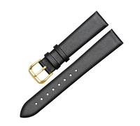 Cijinon Plain Leather Watch Strap Thin Soft Genuine Leather 10mm-22mm, Black-Gold, 12 mm