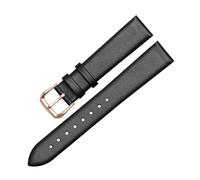Cijinon Plain Leather Watch Strap Thin Soft Genuine Leather 10mm-22mm, Black-Rose Gold, 22 mm