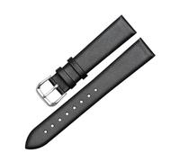Cijinon Plain Leather Watch Strap Thin Soft Genuine Leather 10mm-22mm, Black-Silver, 10 mm