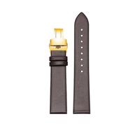 Cijinon Plain Leather Watch Strap Thin Soft Waterproof With Butterfly Snap Clasp Universal wristband 10mm-22mm, Dark Brown-Golden Yellow, 16 mm