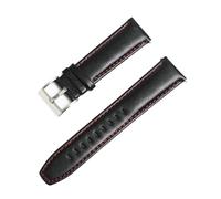 Cijinon Replaceable Watch Strap Genuine Leather Universal wristband 20mm/22mm, Black Red Lines, 20 mm