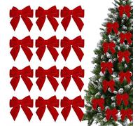 Cikiki 12Pcs Velvet Bows for Christmas Tree, Red Bows Christmas Decorations with Twist Tie, Bulk Red Velvet Ornaments for Wreath Garland Gift Wrapping Wedding Champagne Parties Decor