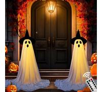 Cikiki 2 Packs Halloween Decorations Outdoor Indoor,82inch Light Up Ghost-Lighted Spooky Ghost Decor with LED String Lights and Remote Control,Cute Party Ghost Decor for Porches Yards Gardens Lawn