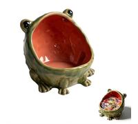 Cikiki Ceramic Frog Candy Dish for Office,Cute Big Mouth Frog Key Bowl Statue,Fun Jewelry Dish Tray for Home Entryway Desk Table