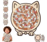 Cikiki Colored Cat Shaped Wooden Jigsaw Puzzle,135PCS Cat Shaped Wooden Jigsaw Puzzle, Cute Cats Jigsaws Puzzles Christmas Decoration, Gift for Family Friends Kids