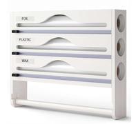 Cikiki Foil Plastic Wrap Organizer Dispenser, Wall Mounted Bamboo Kitchen Paper Towel Holder with Spice Shelf, 3 in 1 12" Roll Dispenser with Cutter