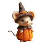 Cikiki Handmade Wool Felt Thanksgiving Mouse Ornament, Adorable Thanksgiving Pumpkin Mouse with Witch Hat, Needle Felted Pumpkins Animals Decoration, Cozy Home Decor Gifts