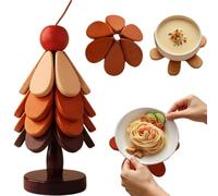 Cikiki Natural Wooden Tree Trivets for Hot Dishes, Christmas Tree Shape Trivet Set for Hot Pot Pans, Wood Coasters for Bowls Teapots Drinks Plates, Home Table Christmas Decorations