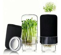 Cikiki Seed Sprouting Jar Kit,Large Wide Mouth Mason Jars with Screen Sprout Lid,Sprouting Jar Stand,Tray,Blackout Sleeves,Microgreens Sprouts Growing Kit for Bean, Broccoli