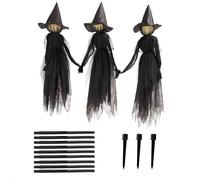 Cikiki Witches Halloween Decorations Outdoor, 6 FT Lighted Witch Stakes Yard Decoration with Change Colors, Life Size Scary Witch Trio Halloween Props for Lawn Grave Party