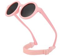 CIKJUK Baby Sunglasses Polarized with Adjustable Strap Round Soft Frame for Newborn Infant Girls Boys Sunglasses Baby 0-36 Months-Pink/Black