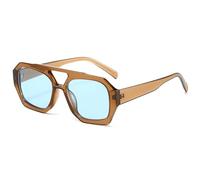 CIKJUK Retro Pilot Sunglasses Womens Mens - 70s Tinted Square Lens Designer Hexagonal Ladies Sun Glasses with UV Protection-Brown/Blue
