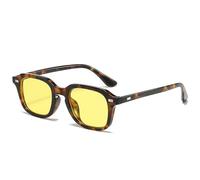 CIKJUK Retro Square Sunglasses Womens Mens Vintage Tinted Lens Rectangular Ladies Sun Glasses with UV Protection-Leopard/Yellow
