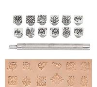 Cikonielf 12Pcs Leather Embossing Tools Different Shape Stamps Set Saddle Making DIY Punch Embossing Beveler Tools Kit