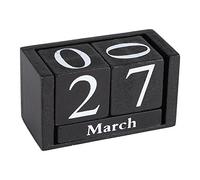 Cikonielf Mini Wood Calendar, Vintage Wooden Cubes Small Desktop Month Date Display Wood Block Perpetual Calendar Home Office Decoration (Black)