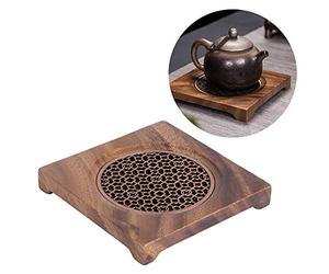 Cikonielf Walnut Wood Square Teapot Mat, Heat Insulation Coaster Tea Accessory for Household Kitchen Table, Heat Resistant Hot Pad, 5.5x5.5x0.8in