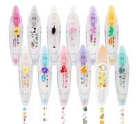 Cikoopul 12PCS DIY Cartoon Press Type Decorative Pen, Ally-Pocket Tape Pen, Cute Animals Scrapbooking Diary Decoration Tape Pen