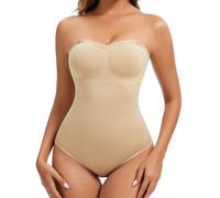 ciksob Strapless Shapewear for Women, Tummy Control Bodysuit with Removable Pads, Seamless Sculpting Body Shaper Tube Top, Beige, XL