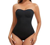 ciksob Strapless Shapewear for Women, Tummy Control Bodysuit with Removable Pads, Seamless Sculpting Body Shaper Tube Top, Black, Medium