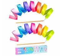 Cikyner Gymnastics Ribbon, 2 Packs Rhythmic Gymnastics Bands for Kids | Rainbow Dance Ribbons with Premium Beech Sticks for Girls Birthday Party & Easter Gifts, Perfect for Home, School Play