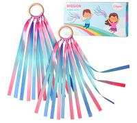 Cikyner Ribbon Hand Kites for kids, 2 Pcs Premium Colorful Ribbon Waldorf Toys Creative Dancer Streamer String Toy with Beech Wood Ring Sensory Learning Educational Toy for Playroom Dancing Birthday