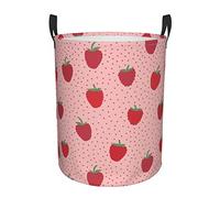 Cilieia Strawberry Laundry Hamper Collapsible Laundry Baskets with Handles Dirty Foldable Clothes Basket Easy Carry Laundry Bag Round Storage Basket for Bedroom Toy Pink1