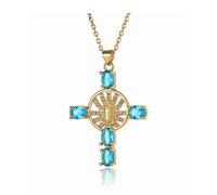 CILILI Virgin Mary Cross Necklace for Girls Women, 18K Gold Plated Lucky Protection Inspirational Jewellery Gifts for Mother Wife Daughter (Light Bule)