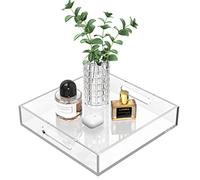 Cilinta Home Decorative Coffee Table Tray, 10"x10" Elegant Acrylic Serving Trays with Handles Works for Eating, Breakfast, Makeup Drawer Organizer,Bathroom Vanity Table,Ottoman Tray, Clear
