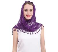 Cilkus Lace veil Triangle Mantilla veil Shawl or Scarf Latin Mass Head Cover with Fringed lace, Purple, Medium