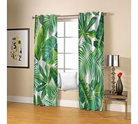 CILODO Blackout Curtains Bedroom Green & Leaves W117cm (46") x D138cm (54") x 2 2 Panels Eyelet Thermal Curtain for Living Room Soft Window Treatments for Kids